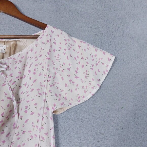 J.Crew A-line Dress Women's 2 Ivory Floral 100% Silk Short Sleeve Mini Cottage - Picture 7 of 14
